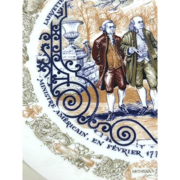 Henri D’Arceau Limoges Vintage Plate 1977 Lafayette Benjamin Franklin Message Fr - Picture 6 of 14